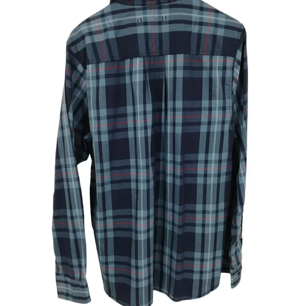 The North Face Plaid Long Sleeve Button Up Shirt Size M Blue Orange Pocket